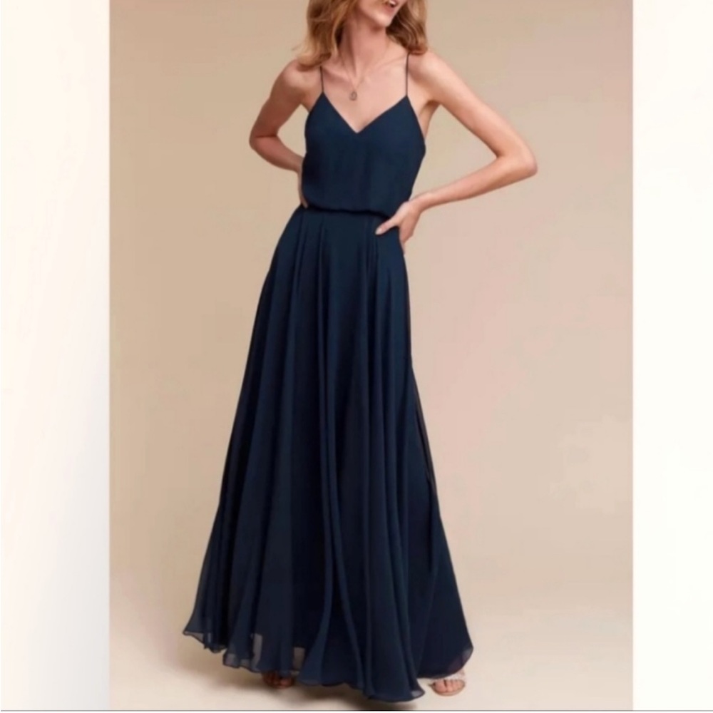 Jenny Yoo Inesse dress in navy, size 6